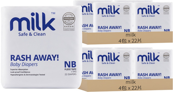 milk 鎖水芯牛奶尿布 黏貼型 ~5kg, 176片, NB