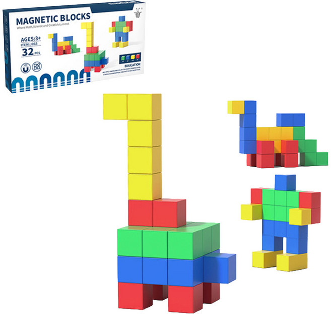 PLAYFUL TOYS 頑玩具 磁力實色方形積木 GU-J065 32片, 1盒, 混和顏色