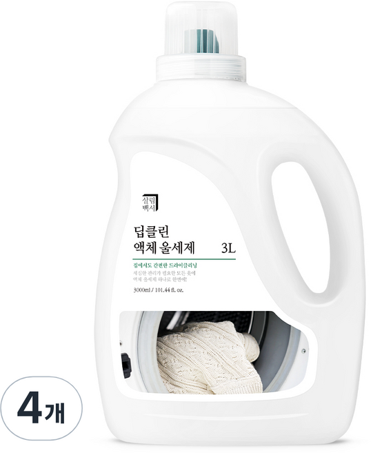 살림백서 딥클린 액체 울 세제 본품, 3L, 4개