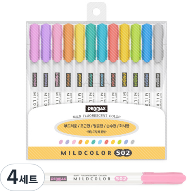 펜맥스 비비드 마일드컬러 형광펜 12색 세트, 혼합색상, 48개