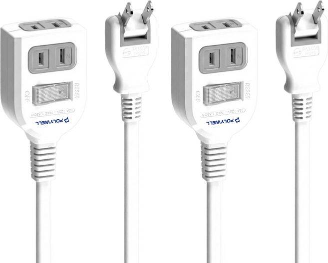 POLYWELL 寶利威爾 電源延長線 2P一切2座 PW15-T05-A039, 白色, 2條, 1.8m