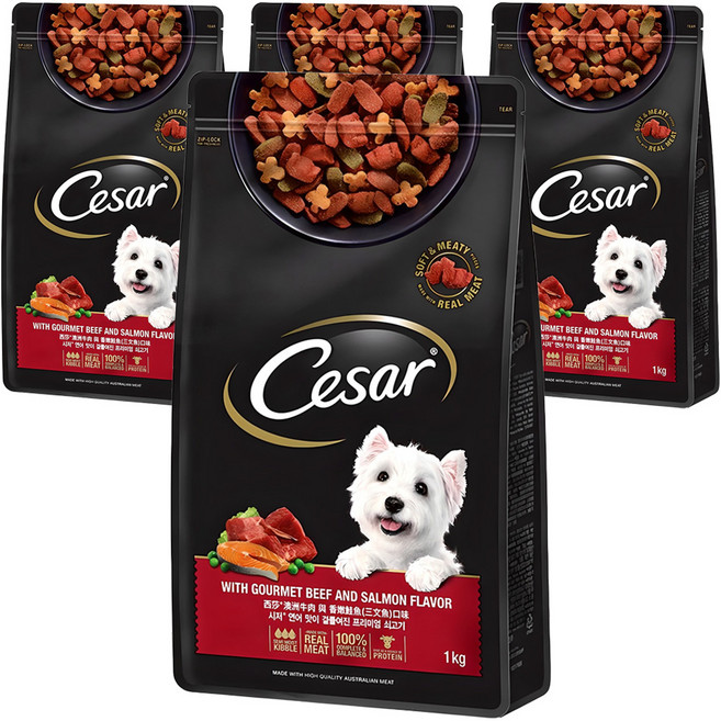 시저 어덜트 강아지 건식사료, 소, 1kg, 4개