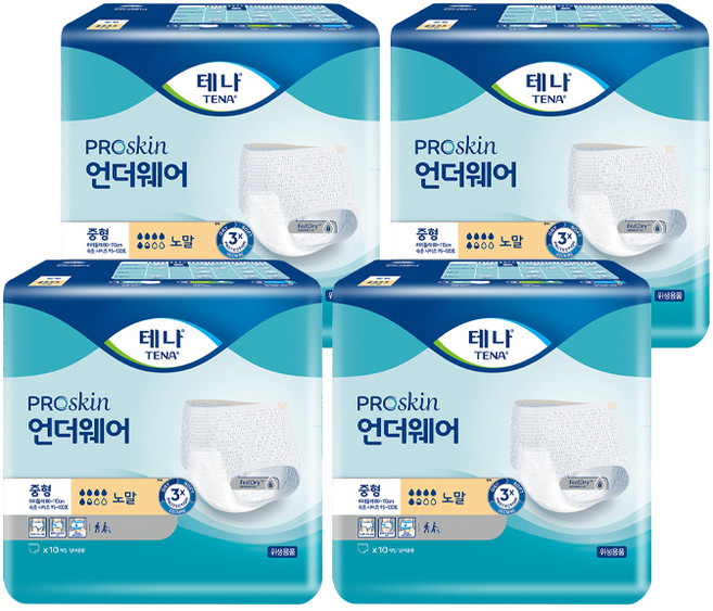 테나 남녀공용 언더웨어 노말 성인기저귀, 중형, 10매입, 4개