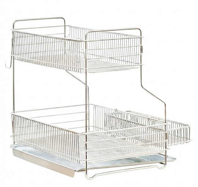 Gonggam Store 全不鏽鋼自動排水雙層碗盤瀝水架, 2層, 1組, 單色