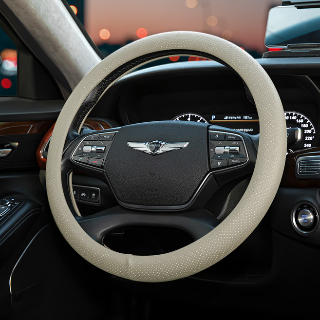 대한오토모빌 밀착 그립 타공 핸들 커버, 바닐라 베이지