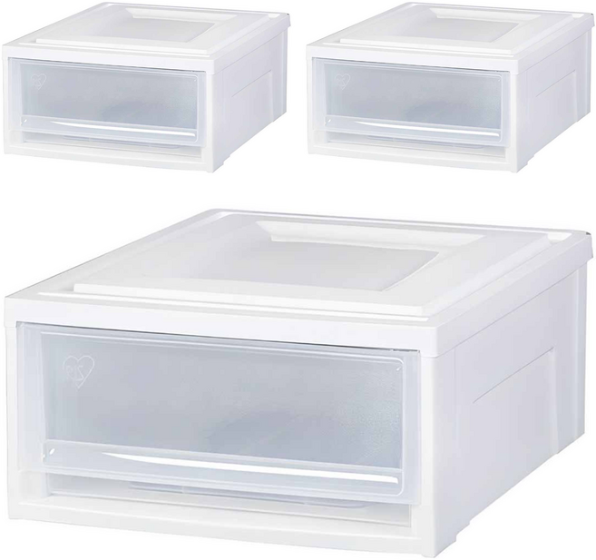 아이리스 국내생산 시스템 수납함 슬라이딩 서랍장 BC-370, 클리어/화이트, 3개