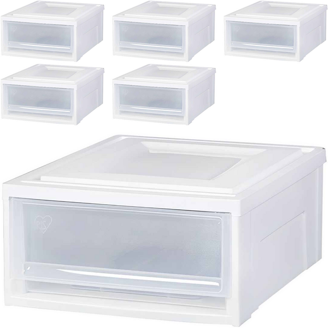 아이리스 국내생산 시스템 수납함 슬라이딩 서랍장 BC-370, 클리어/화이트, 6개