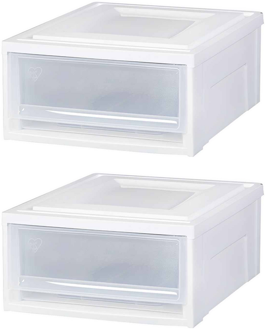 아이리스 국내생산 시스템 수납함 슬라이딩 서랍장 BC-370, 클리어/화이트, 2개