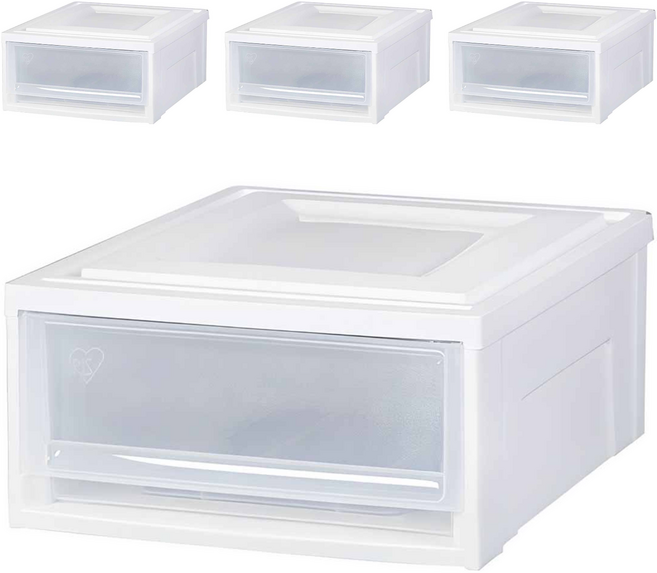 아이리스 국내생산 시스템 수납함 슬라이딩 서랍장 BC-370, 클리어/화이트, 4개