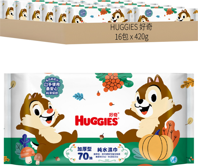 HUGGIES 好奇 奇奇蒂蒂加厚型純水嬰兒濕巾, 70張, 16包, 420g