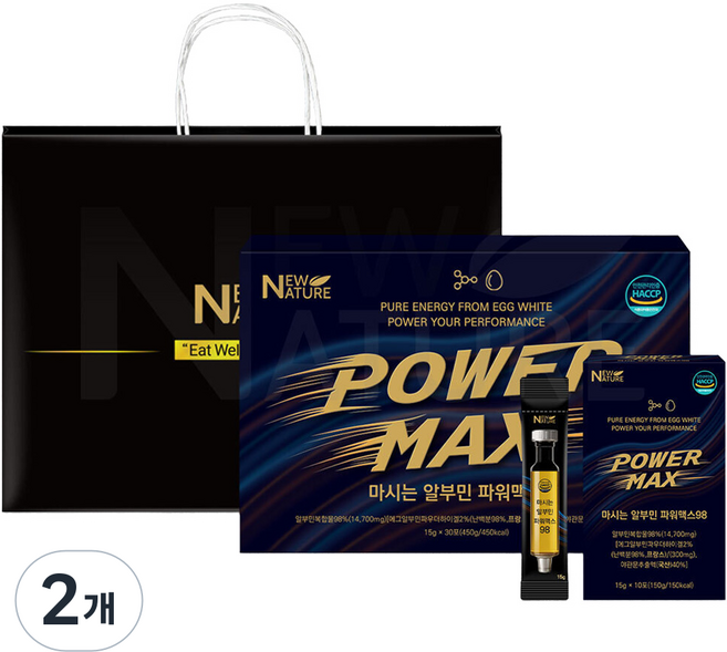 뉴네이처 마시는 알부민 파워맥스 98 30p + 쇼핑백, 2개, 450g