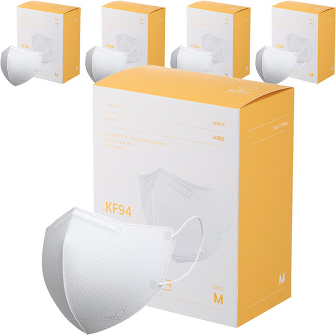 맘편히마스크 새부리형 중형 KF94 5매입 포장, 50개입, 5개, 화이트