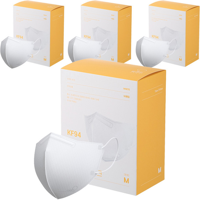 맘편히마스크 새부리형 중형 KF94 5매입 포장, 50개입, 4개, 화이트