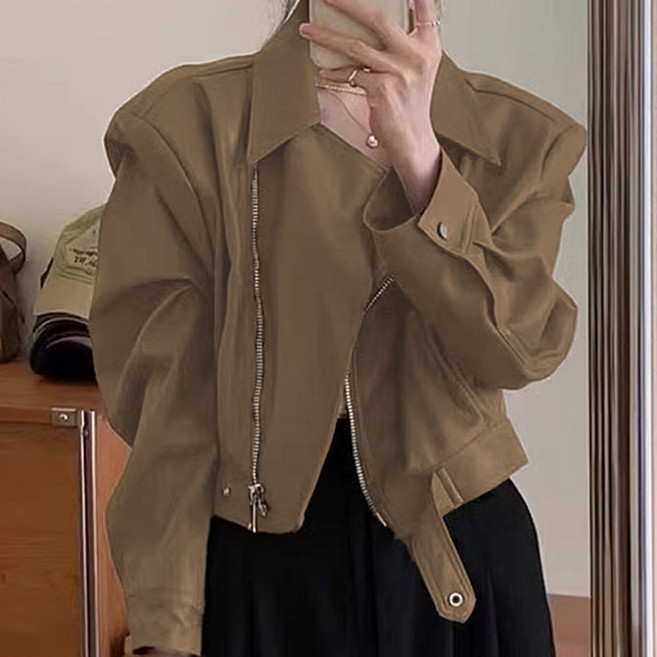 비비에모 여성용 엘리온 크롭 사선지퍼 자켓 11832