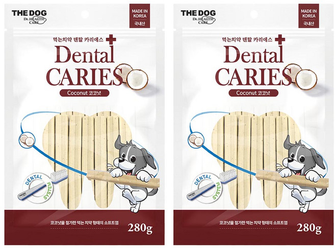 더독 강아지 카리에스 덴탈껌, 코코넛, 280g, 2개