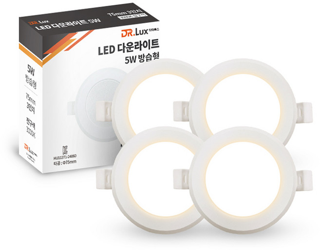 닥터룩스 LED 다운라이트 5W 방습형 매입등, 전구색, 4개