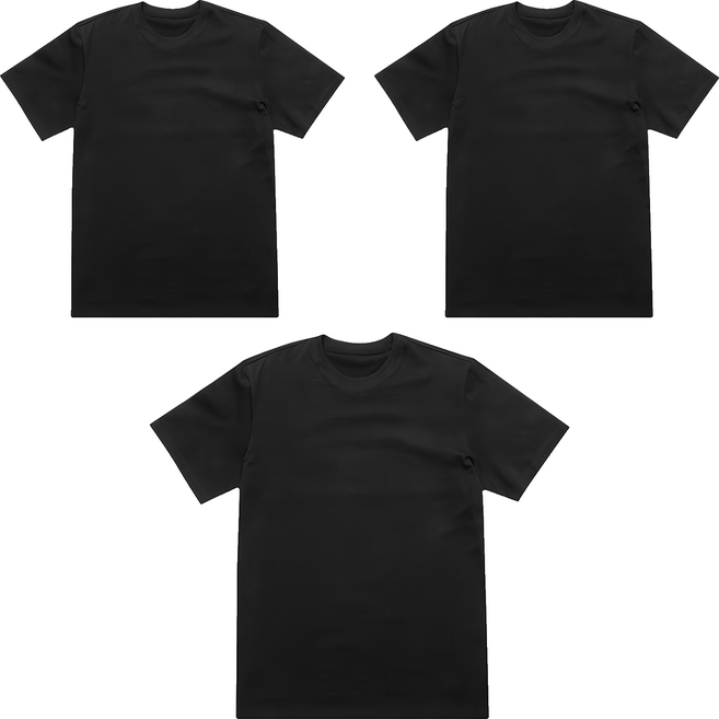 BASE ALPHA ESSENTIALS 中性款 素色短袖T恤 3件組 - 100%純棉 使用30支紗精梳棉, 黑色