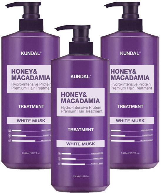 쿤달 허니 앤드 마카다미아 헤어 트리트먼트 화이트머스크향, 1.058L, 3개