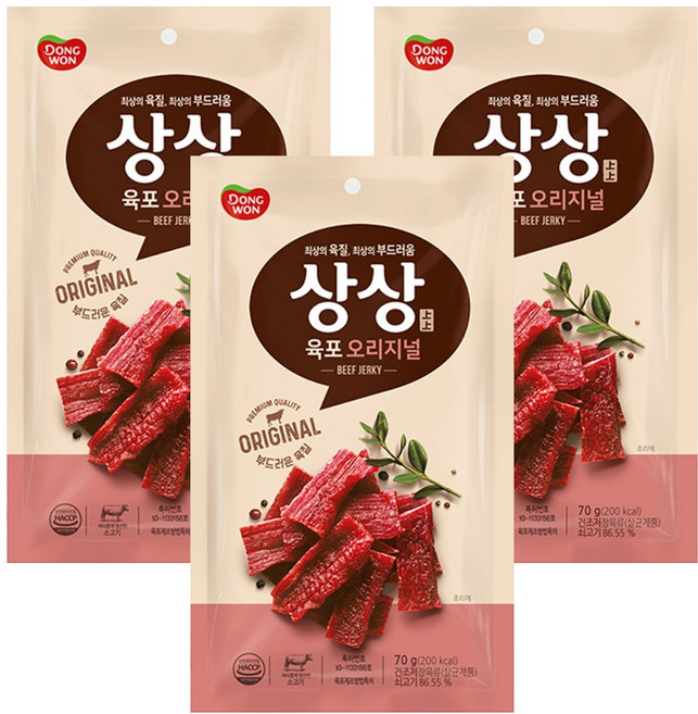 상상육포 오리지널, 70g, 3개