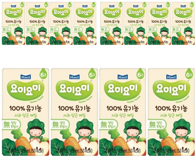 Maeil 每日乳業 Yommy Yommy 100% 有機果汁 蘋果胡蘿蔔羽衣甘藍, 12個, 125ml