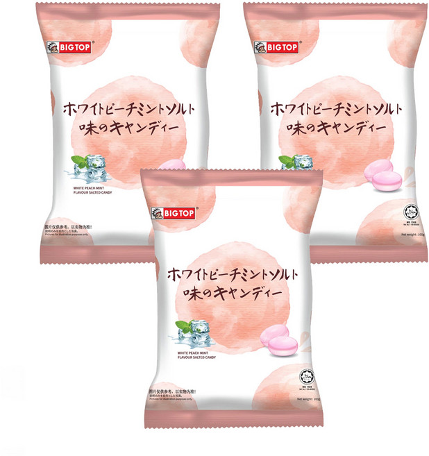 BIG TOP 水蜜桃薄荷味鹽糖, 100g, 3袋