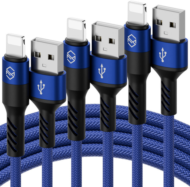 신지모루 로프 아이폰 고속충전 케이블, 2m, 블루, 3개