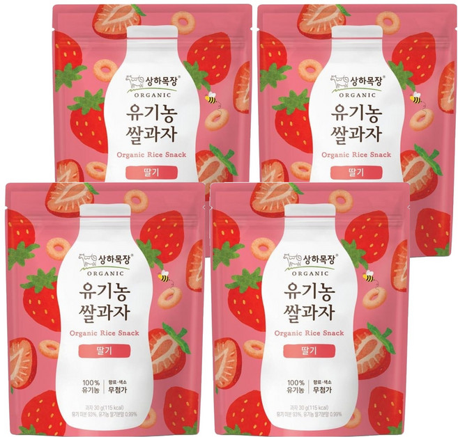상하목장 유기농 쌀과자, 4개, 30g, 딸기