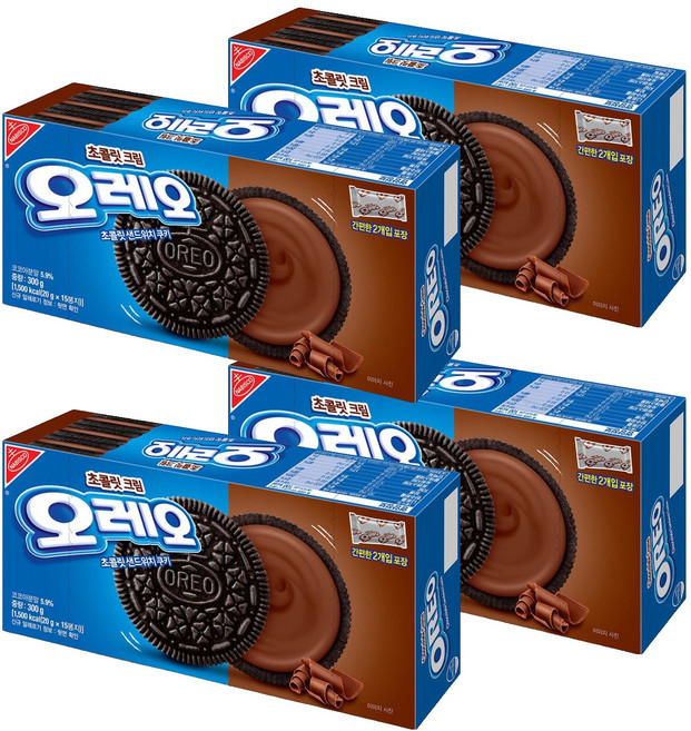 오레오 초콜릿 샌드위치 쿠키 초콜릿 크림, 300g, 4개