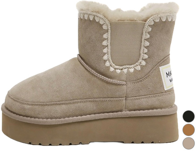 마크모크 여성용 뭉치 천연가죽 방한 슈즈