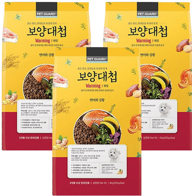 펫가드보양대첩 워밍 건사료 전연령 강아지, 연어, 1.8kg, 3개
