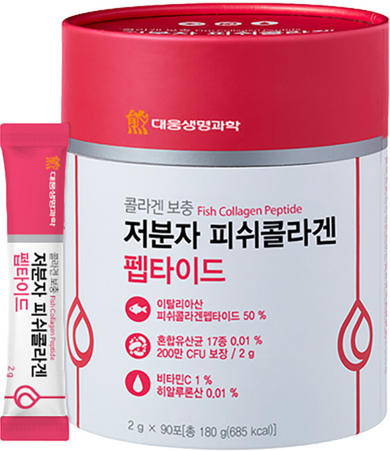 DAEWOONG LIFE SCIENCE 低分子魚膠原蛋白胜肽粉隨身包 90條入, 180g, 1個