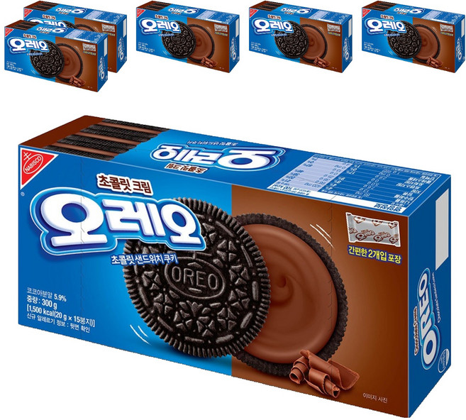 오레오 초콜릿 샌드위치 쿠키 초콜릿 크림, 300g, 6개