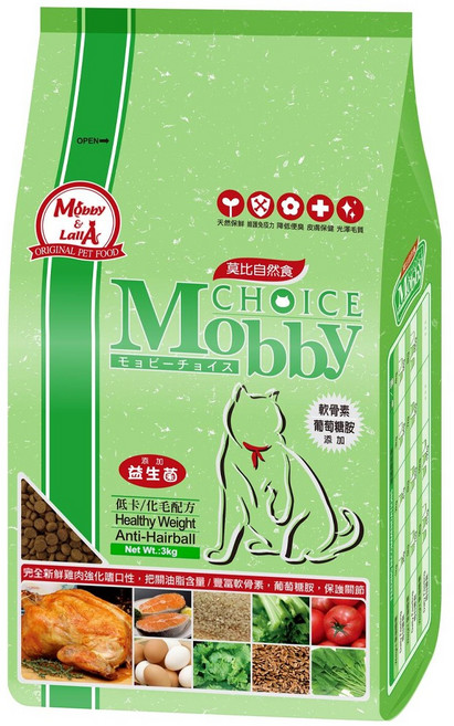 Mobby 莫比 貓用低卡化毛配方乾飼料, 雞肉 + 米, 3kg, 1袋