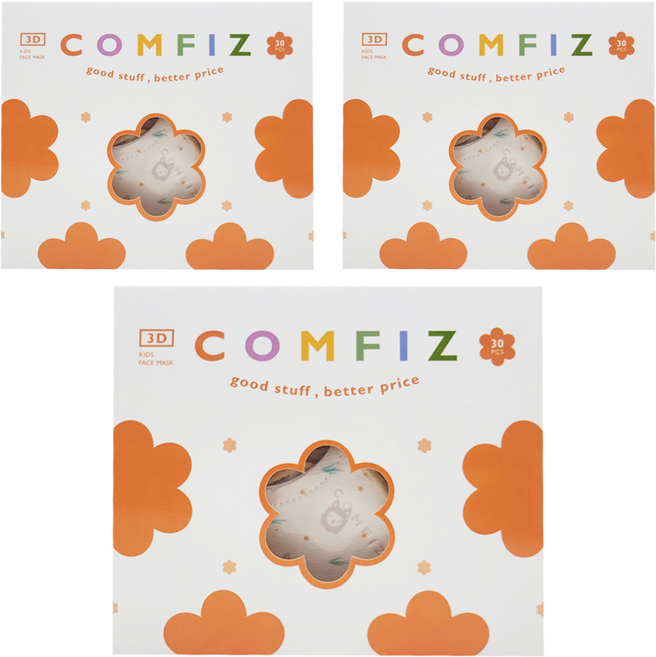 COMFIZ 康菲 兒童3D醫療口罩 3~7歲, 3盒, 快樂羊駝 棕色, 30片