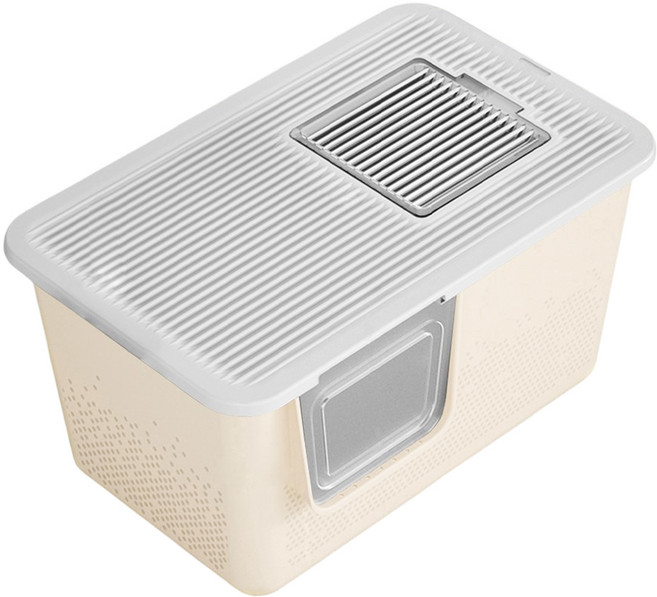 毛皇上 一體式貓砂盆 大號盆 + 頂部蓋子, 米白色, 1組