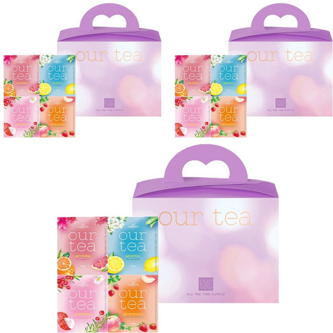 아워티 쟈뎅 올더타임 아워티 퍼플 선물세트, 3세트, 레몬 얼그레이 티 + 오렌지 자몽 블랙티 + 핑크 리치 캐모마일 티 + 딸기 피치 루이보스 티