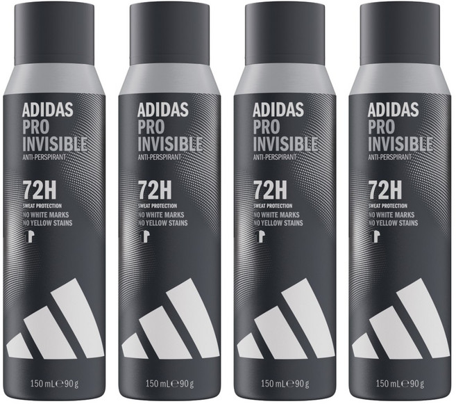 adidas 愛迪達 男用制汗爽身噴霧 無痕乾爽, 4瓶, 150ml