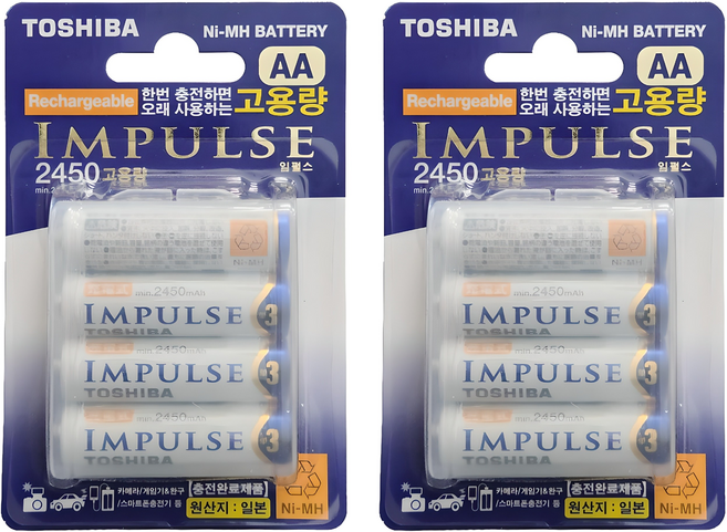 도시바 임펄스 고용량 Ni-MH AA 충전지 2450mAh, 4개입, 2개