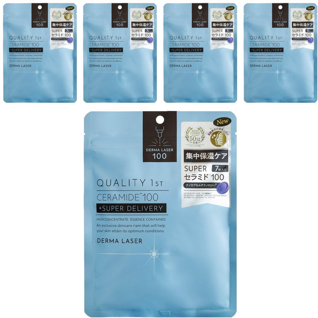 DERMA LASER Quality First 皇后面膜 神經醯胺保濕面膜 藍, 7片, 5包