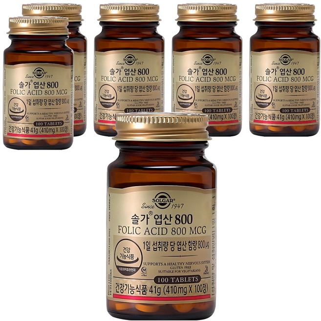 SOLGAR 葉酸補充錠 800mcg, 100錠, 6罐