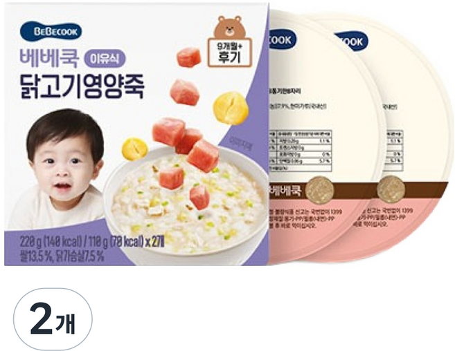 BEBECOOK 常溫副食品 後期 雞肉營養粥, 2個, 220g, 雞肉