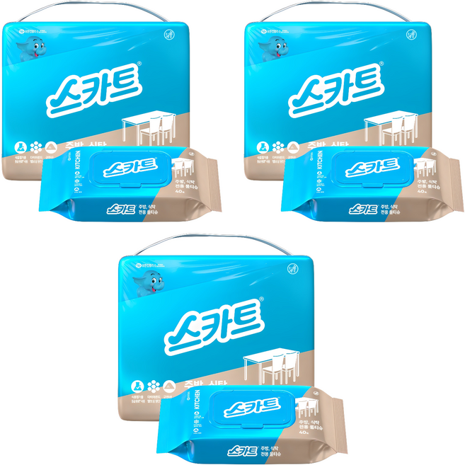 스카트 주방 식탁 전용 물티슈 40매, 12개