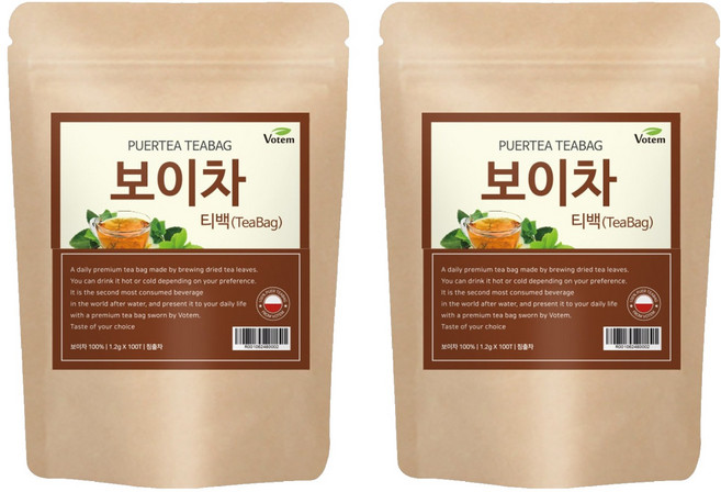 VOTEM 보이차 삼각 티백차, 1.2g, 100개입, 2개