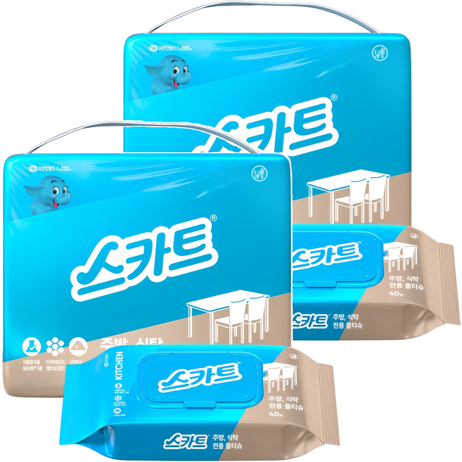 스카트 주방 식탁 전용 물티슈 40매, 8개