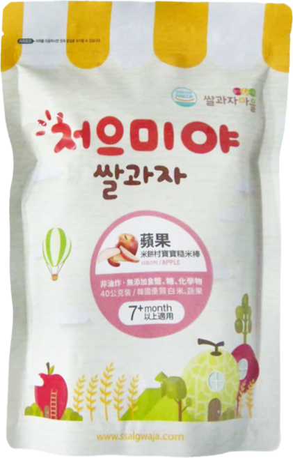 Ssalgwaja 米餅村 寶寶糙米棒, 蘋果, 40g, 1包