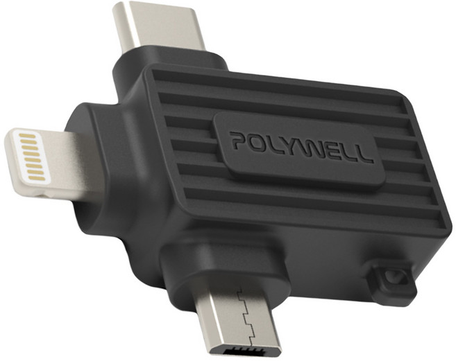 POLYWELL 寶利威爾 USB三合一OTG轉接頭 PW15-T65-0507 38 x 38 x 6mm, PW15-W52-B141, 黑色, 1個