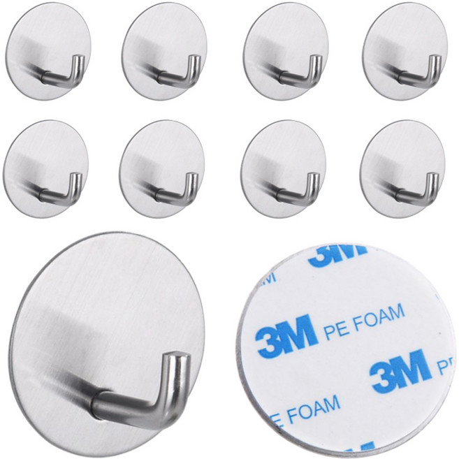 듀빙 깔끔 스테인리스 무타공 접착식 걸이, 실버, 10개