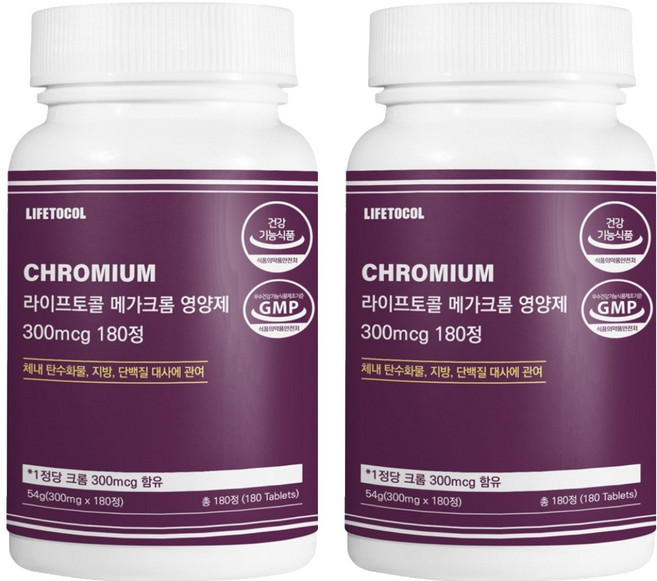 라이프토콜 메가 크롬 영양제 300mcg 54g, 180정, 2개