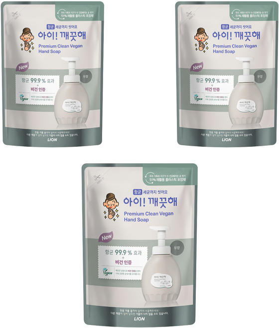 아이깨끗해 프리미엄 클린 비건 폼 핸드솝 무향 리필, 400ml, 3개