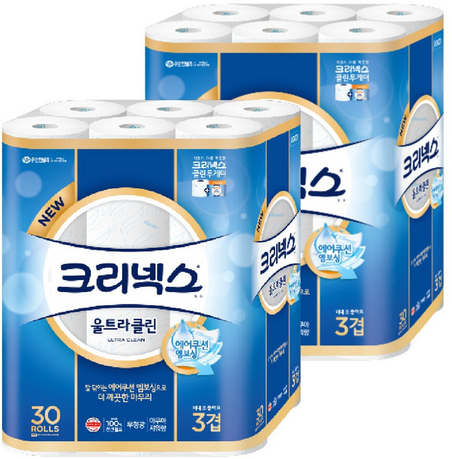 Kleenex 三層極致潔淨捲筒衛生紙, 27m, 30捲, 2袋